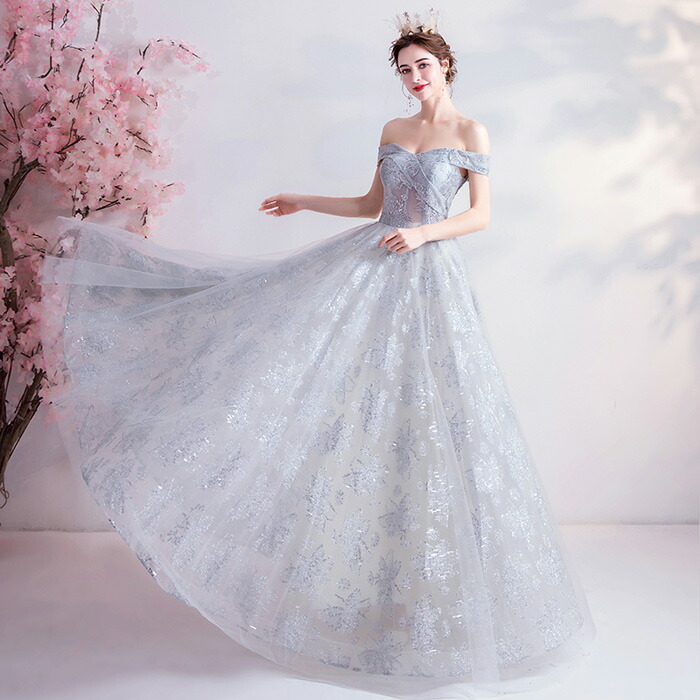 楽天市場 カラードレス ロングドレス グレー 花嫁 ブライズメイドドレス パーティードレス ウェディングドレス 演奏会用 ロングドレス Aライン 舞台衣装 透け感 おしゃれ ステージ衣装 オフショルダー 海外挙式 二次会 演奏会 高品質 セミオーダー 編み上げ Unique Weddings