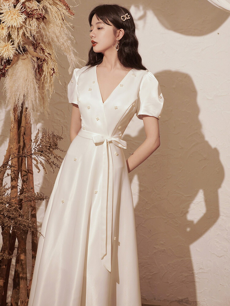 ウェディングドレス 二次会 シンプル Aラインドレス 結婚式 花嫁 ミディアムドレス 海外挙式 wedding dress ロングワンピース 成人式 前撮り イブニングドレス ブライダル 披露宴 ファスナー 高級感 撮影 フォーマル 謝恩会 食事会 大きいサイズ|unique weddings