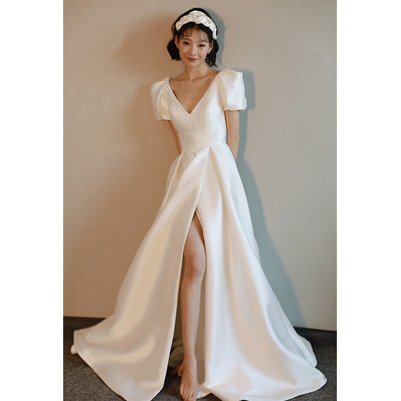 海外挙式 ウェディングドレス 結婚式 ロングドレス スリット ロングワンピース 二次会 花嫁 パーティードレス 大きいサイズ Vネック フォーマルドレス エレガント 披露宴 前撮り セクシー 食事会 謝恩会 撮影 ハネムーンフォト wedding dress｜unique weddings