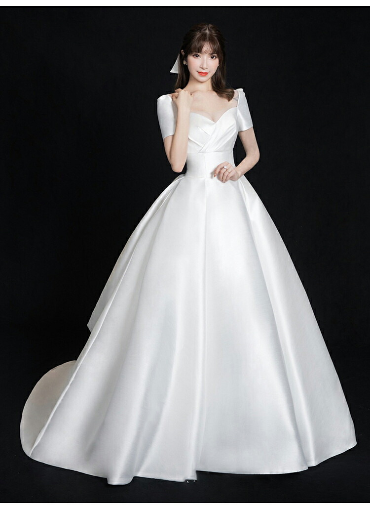 輝い ウェディングドレス 前撮り 花嫁 ロングドレス 結婚式 高級感 エレガント 海外挙式ドレス 二次会 ロングワンピース トレーンドレス 半袖 シンプル ブライダル パーティードレス フォーマル 着痩せ 披露宴 食事会 卒業式 ビーチフォト オーダーメイド 新作 Fucoa Cl