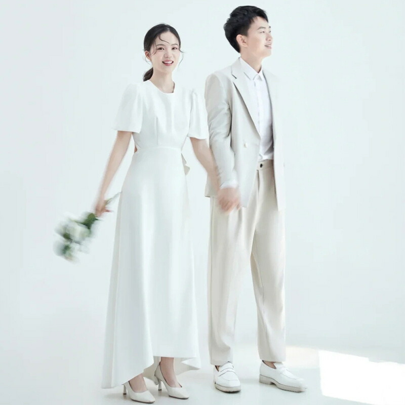 最安価格 海外挙式ドレス 袖あり ウェディングドレス 結婚式 Aラインドレス 花嫁 ワンピース ロングドレス 前ミニ シンプル 可愛い 前撮りドレスパーティードレス 披露宴 スレンダーライン バックレス 撮影 食事会 卒業式 お呼ばれ Wedding Dress 新作 Fucoa Cl