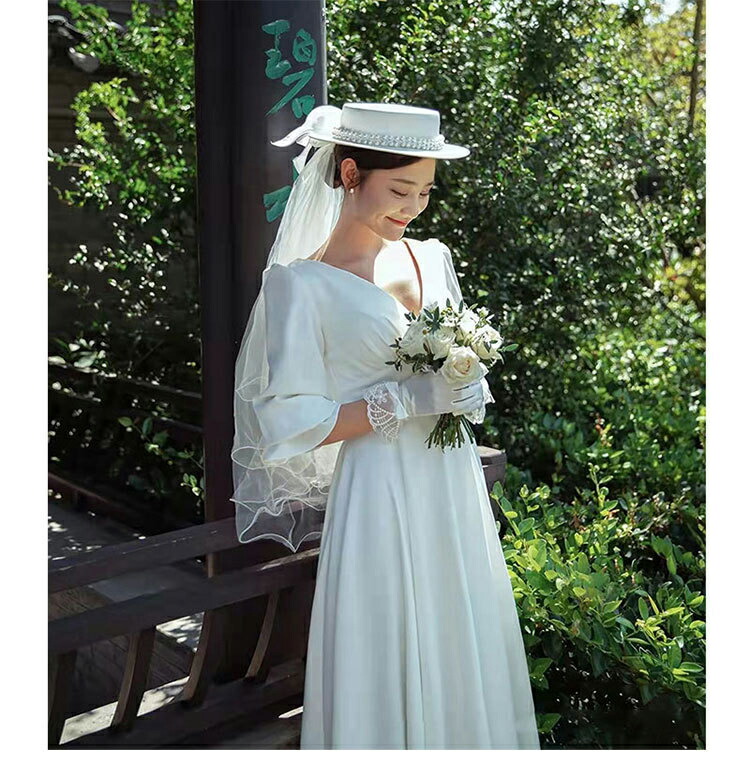 22新作 海外挙式ドレス シンプル 花嫁 ウェディングドレス 結婚式 Aラインドレス 二次会 ワンピース スレンダーライン 前撮りドレス 5分袖 ブライダル 披露宴 撮影 食事会 女子会 成人式 Wedding Dress ハネムーンフォト オーダーメイド 新作 Fucoa Cl