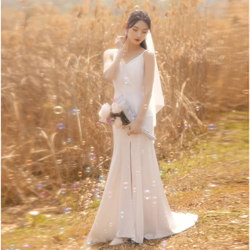 超歓迎された 海外挙式ドレス シンプル ウェディングドレス 二次会 吊りスカート 結婚式 花嫁 マーメイドドレス 高級感 エレガント ロングワンピース 着痩せ ワンピース 前撮りドレス オーダーメイドも可能 パーティードレス 披露宴 撮影 女子会 成人式 食事会 Wedding