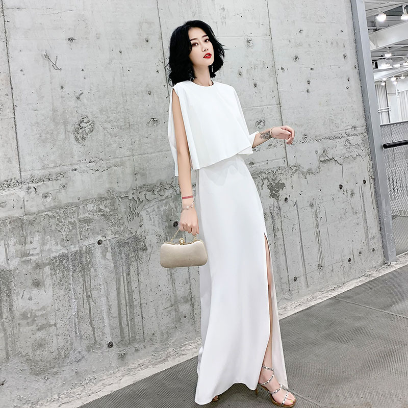 楽天市場】カラードレス スリット袖 ホワイト スリット パーティー