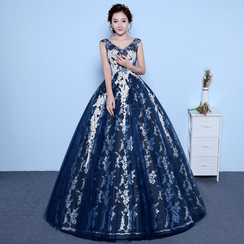 ウェディングドレス ウエディングドレス カラードレス ネイビー 花柄 演奏会 プリンセスラインドレス 大人 結婚式 フォマールドレス イブニングドレス ロングドレス 発表会 袖なし ノースリーブ 大きいサイス 二次会 パーティードレス 披露宴 コンサート 花嫁 カクテルドレス｜unique weddings