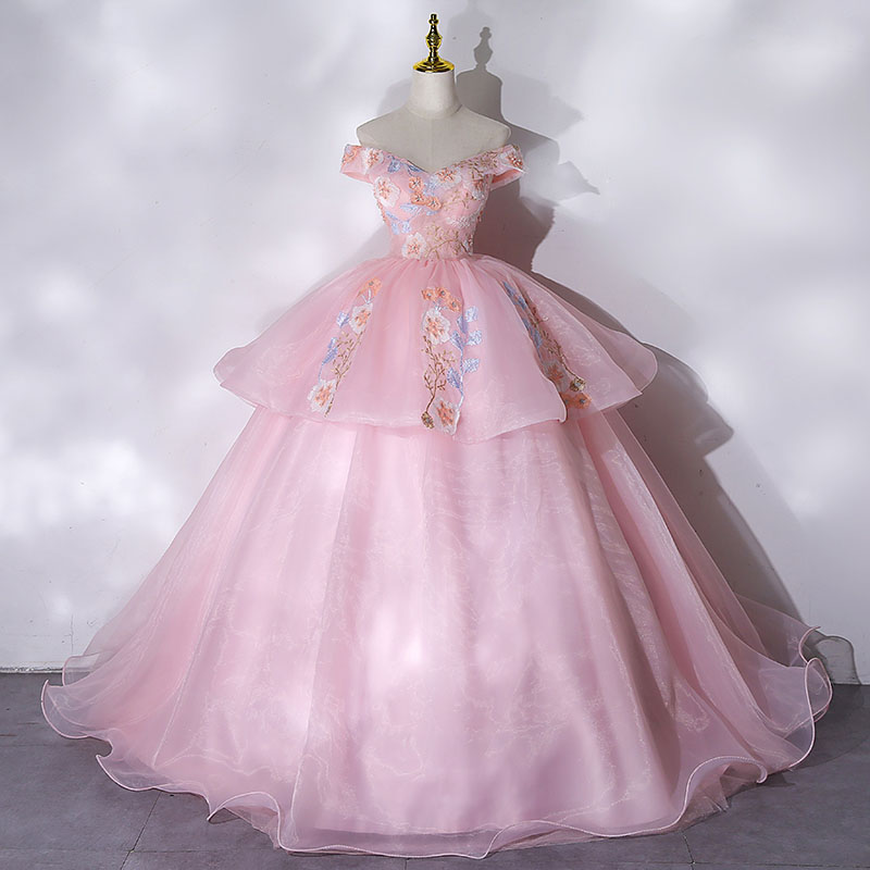 カラードレス 結婚式 ワンピース 花嫁 パーティードレス 二次会 プリンセスライン ウエディングドレス オフショルダー 姫系ドレス カクテルドレス 編み上げ 花柄 刺繍 謝恩会 お呼ばれ 大きいサイズ 小きいサイズ ピアノ 発表会 コンサート 可愛い オーダーメイド