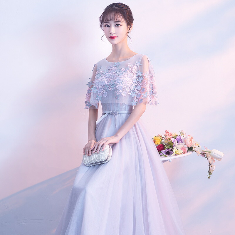 楽天市場】カラードレス ロングドレス グレー パーティードレス