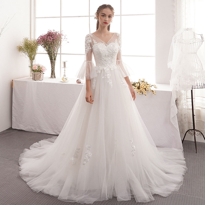 超歓迎 楽天市場 結婚式 花嫁 ウェディングドレス 七分袖 二次会 披露宴 パーティードレス ワンピース トレーン Wedding Dress ブライダル ロングドレス お嬢様 パーティードレス 刺繍 セミオーダー 編み上げ Unique Weddings 偉大な Advance Com Ec