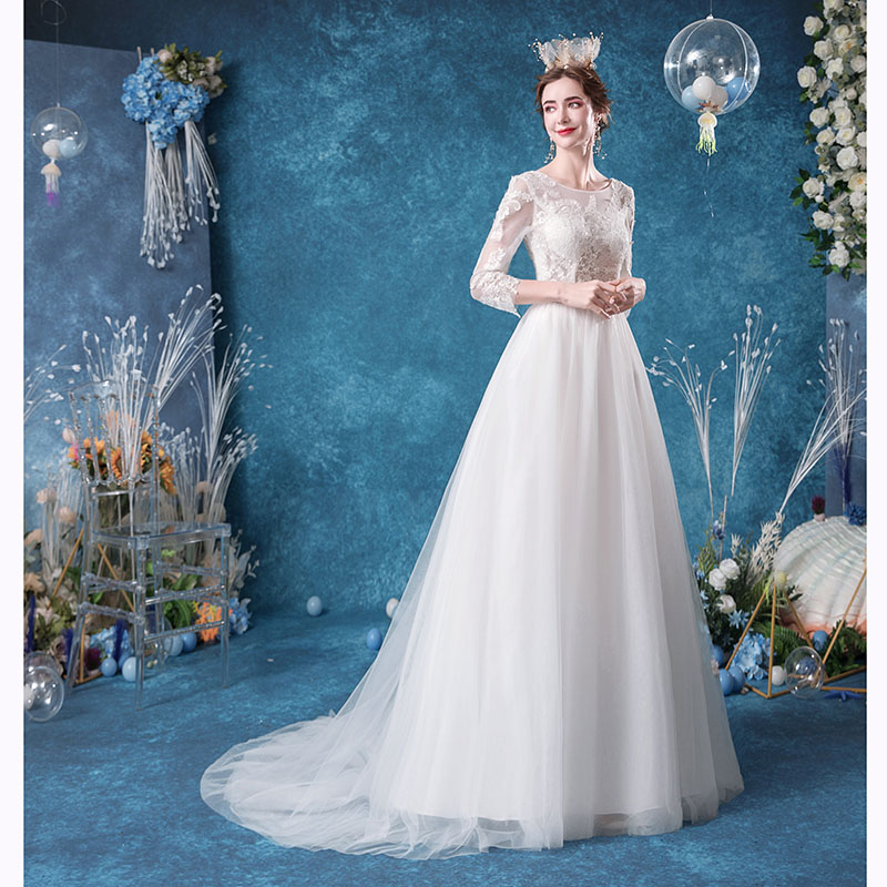 結婚式 花嫁 ウエディングドレス 長袖 二次会 wedding dress 上品 ブライダル パーティードレス Aライン ロングドレス トレーン 透け感 お嬢様 刺繍 披露宴 海外挙式 写真撮り用 セミオーダー/ファスナー|unique weddings