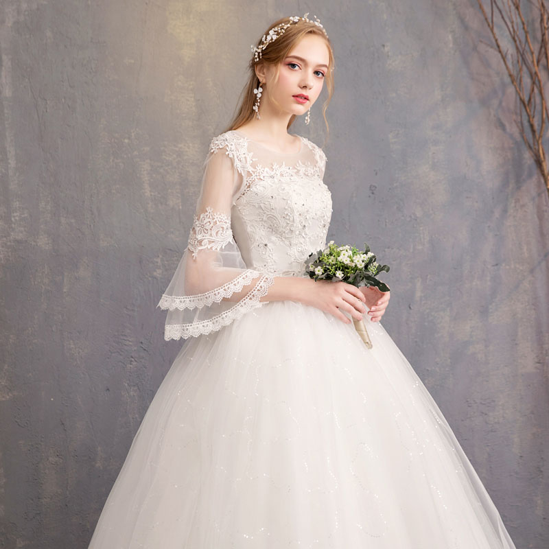 人気ブランドを Wedding Dress ウエディングドレス 長袖 花嫁 二次会 挙式 ブライダル 結婚式 プリンセスラインドレス 小きいサイズ セミオーダー 編み上げ 早割クーポン Www Allwaystravelling Com