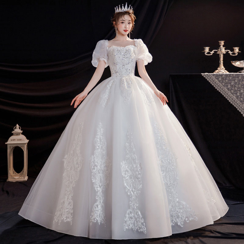ウエディングドレス 9XLまでの大きいサイズ 結婚式 花嫁ドレス 二次会ドレス プリンセスラインドレス ホワイト パフスリーブ ウェディングドレス ロング丈 ロングドレス 白 オフホワイト 披露宴 安い 編み上げ 前撮り ブライダルドレス エレガント 海外挙式 セミオーダー｜unique weddings