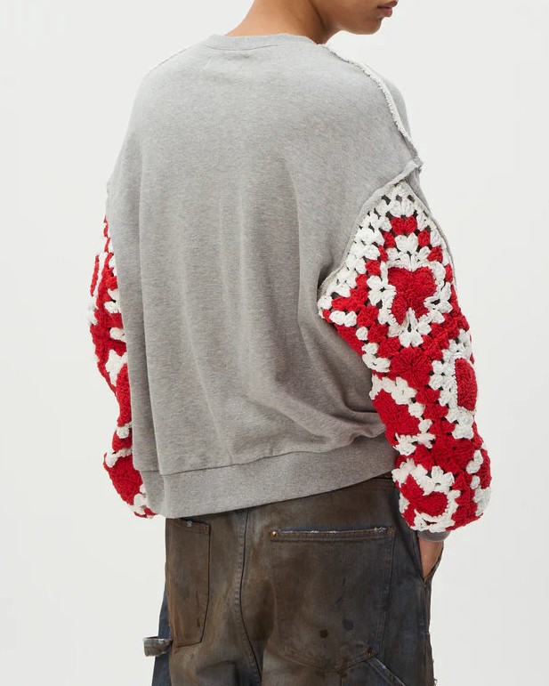 【POINT2倍】【DISCOVERED/ディスカバード】PLAYCARD CROCHET SLEEVE SWEAT スウェット(DC-SS26-CU-16)(2色)(トップス/プルオーバー/スウェット/ニット/MENS/UNISEX/2026SS)｜UNIT