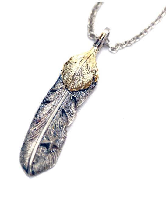 【TMTティーエムティー】DOUBLE FEATHER TOP(LARGE) / SILVER / SILVER (ネイティブ アクセサリー ゴローズ/ネックレス//クロス/十字架/ブレス/リング/ゴールド/シルバー/GOODS/小物)TACF22SP07
