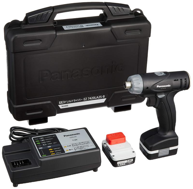 パナソニック(Panasonic) 充電ドリルドライバー 7.2V 1.5Ah電池パック×2個/充電器/ケース付 7.2Vスライド式 M5 T型形状 SLIMO (スリムで軽いモバイル工具) EZ7420LA2S-B ブラック