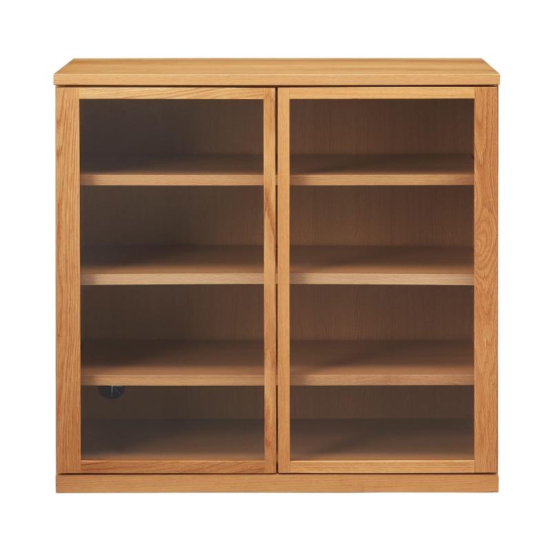 無印良品 木製押し入れ 幅88×奥ふかさ44×高さ83糎 硝子扉 オーク材材突板 12851479
