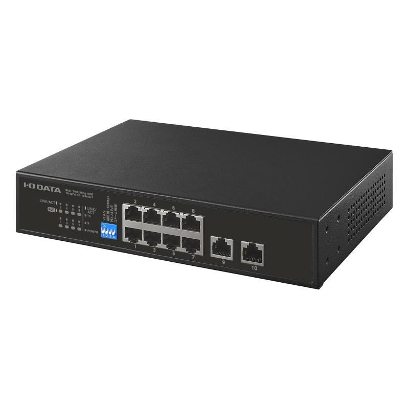 IODATA PoE ハブ 10 ポート IEEE802.3at 準拠 L2 アンマネージ Gigabit 対応 120W 給電 アップリンク 電源内蔵 壁掛け IPカメラ (10BASE-T/100BASE-TX/RJ-45×8) (1000BASE-