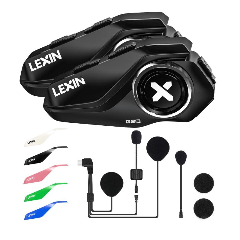 LEXIN G2P 2台 バイク インカム Bluetooth5.1 6riders同時接続 4つオプションFMラジオ付き 最大通話距離1000M バイク用インカム 13時間通話 Siri対応 IP67防水 HI-FI音質 インカムバイク用 音声コマンド|ユナイテッドショップ