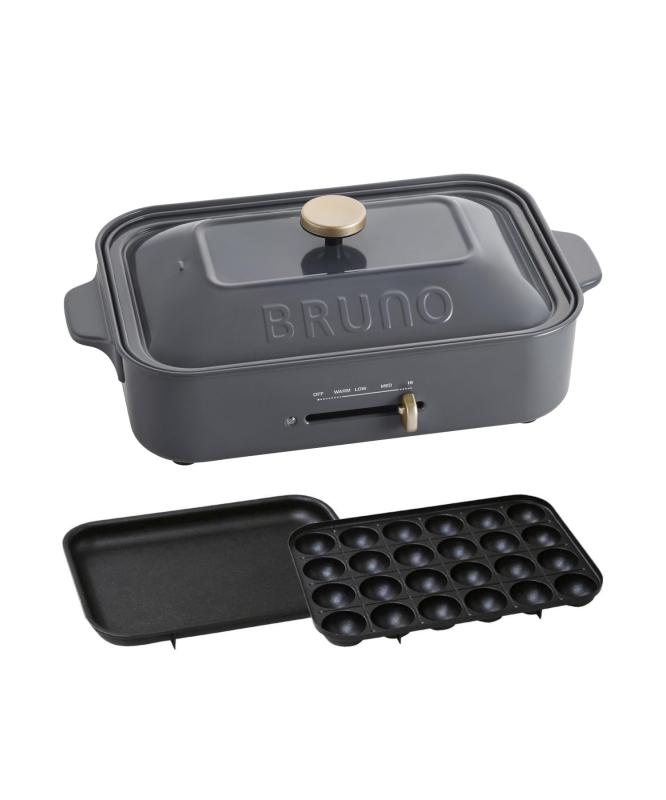 BRUNO ブルーノ コンパクトホットプレート 本体 プレート2種(たこ焼き 平面) チャコール おしゃれ かわいい これ1台 蓋 ふた付き 1200w 温度調節 洗いやすい 1人 2人 3人用 小型 小さいサイズ 少|ユナイテッドショップ