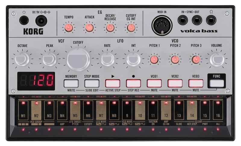 KORG アナログ ベースマシン volca bass 16ステップシーケンサー 電池駆動 スピーカー内蔵 ヘッドフォン使用可 どこでも使えるコンパクトサイズ|ユナイテッドショップ