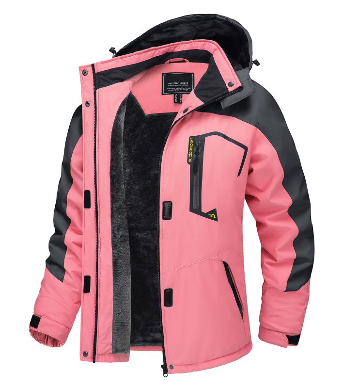 [TACVASEN] アウトドアジャケット レディース 登山服 撥水 マウンテンパーカー 冬 女性 アウター 吸汗 フード付 アウトドアウェア 防寒 コート ピンク 2XL｜ユナイテッドショップ