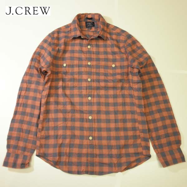 J.CREWフ ランネルシャツ ジェイクルー チェックシャツ スリムフィット 長袖 J CREW ボックスブロックチェック SLIM グレー×レンガ色 メンズ Sサイズ メール便等POST投函送料無料