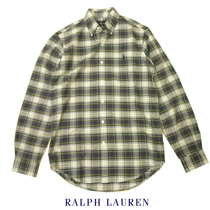 ラルフローレン オックスフォードチェックシャツ Ralph Lauren ボタンダウン ポニーロゴ刺繍 ビンテージ加工 長袖 グリーン×ネイビー×ホワイト メンズ XSサイズ メール便等POST投函送料無料
