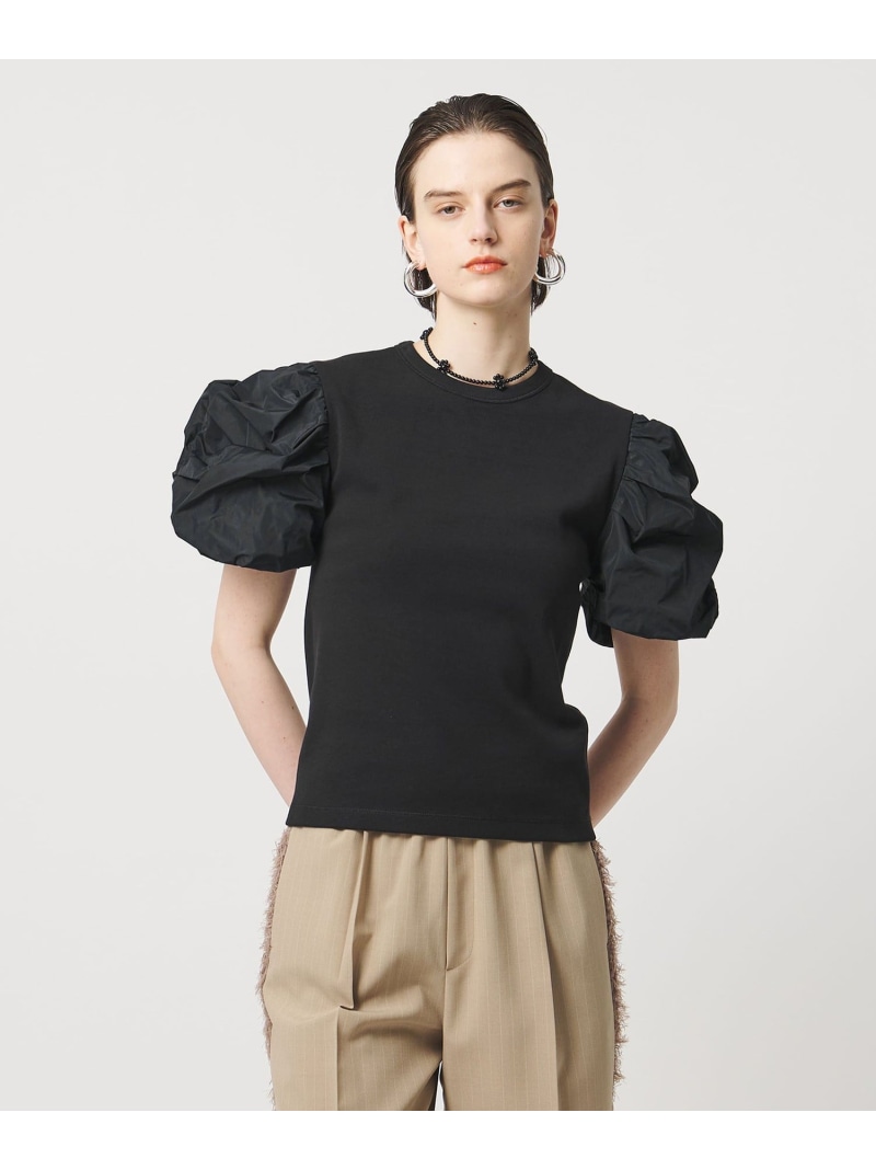 ＜ASTRAET＞フライスxタフタ パフスリーブカットソー ASTRAET ユナイテッドアローズ トップス カットソー・プルオーバー 白いこと 黒いこと【貨物輸送無料】[ Fashion]