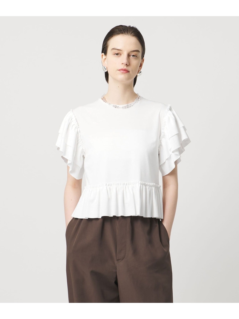 ＜ASTRAET＞フラウンス ショートスリーブカットソー ASTRAET ユナイテッドアローズ トップス カットソー・プルオーバー 黒いこと 白いこと【貨物輸送無料】[ Fashion]