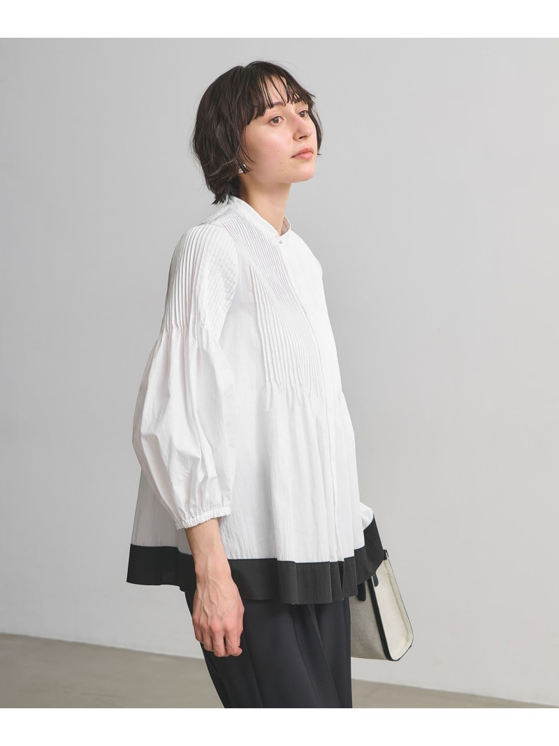 ピンタック バンドカラー ブラウス UNITED ARROWS ユナイテッドアローズ トップス シャツ・ブラウス ネイビー ピンク ホワイト【送料無料】[ Fashion]