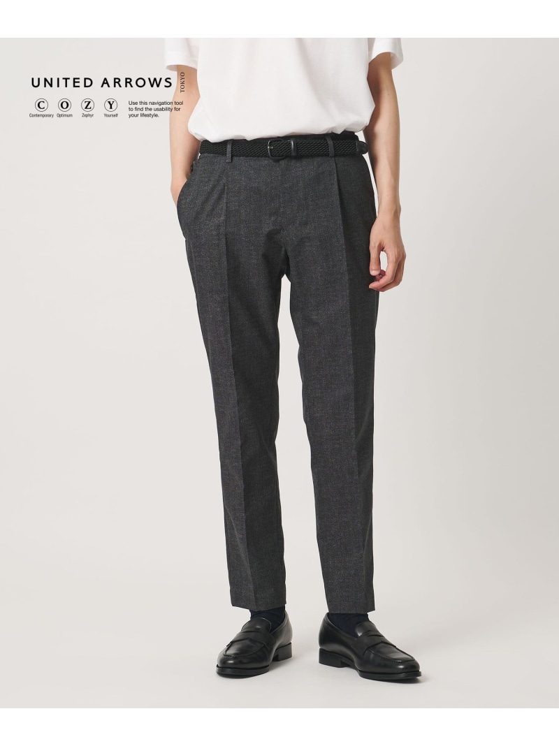 COOL DOTS プリント サイドシャーリング 1プリーツ パンツ ウォッシャブル ストレッチ UNITED ARROWS ユナイテッドアローズ パンツ スラックス・ドレスパンツ グレー ネイビー【送料無料】[ Fashion]｜UNITED ARROWS