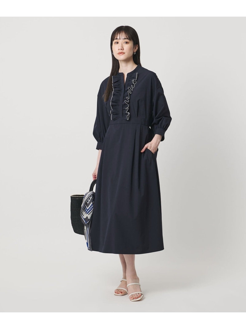 メロー フリル ワンピース -防しわ 吸水速乾 UVカット 遮熱性 接触冷感 ウォッシャブル- UNITED ARROWS ユナイテッドアローズ ワンピース・ドレス ワンピース ネイビー ブルー【送料無料】[ Fashion]｜UNITED ARROWS