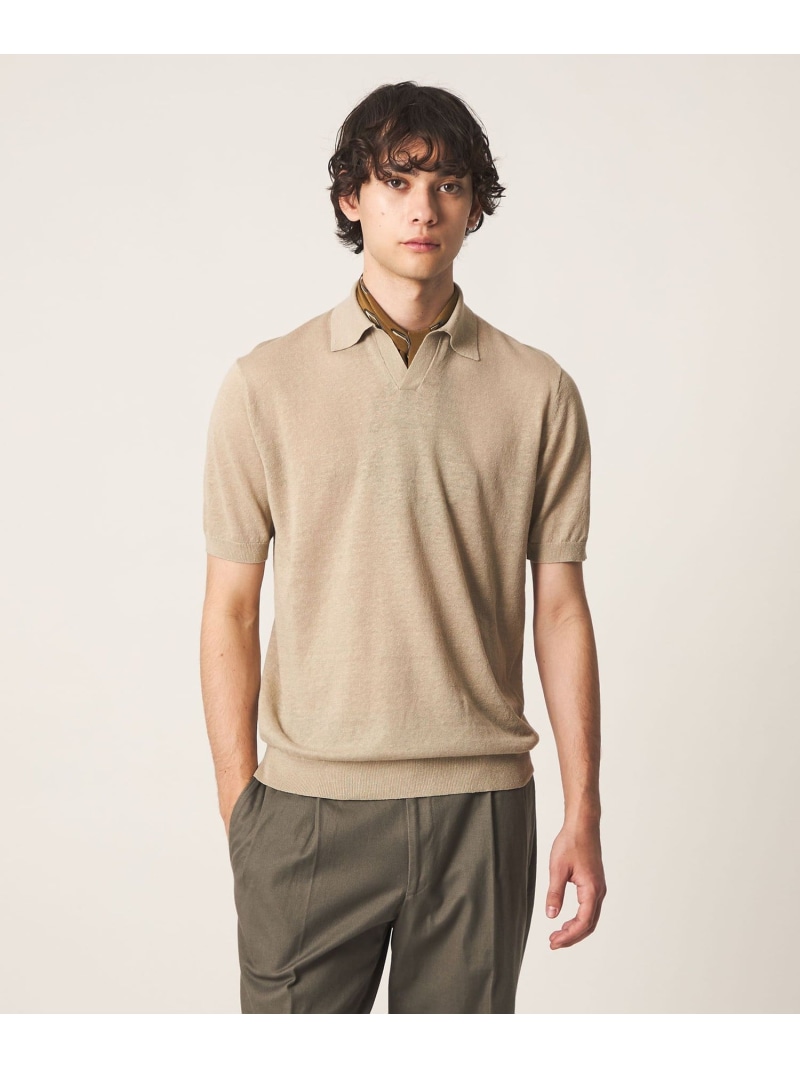 【SALE／40%OFF】リネン/コットン スキッパー ポロシャツ UNITED ARROWS ユナイテッドアローズ トップス ポロシャツ ベージュ ブラック【RBA_E】【送料無料】[ Fashion]｜UNITED ARROWS