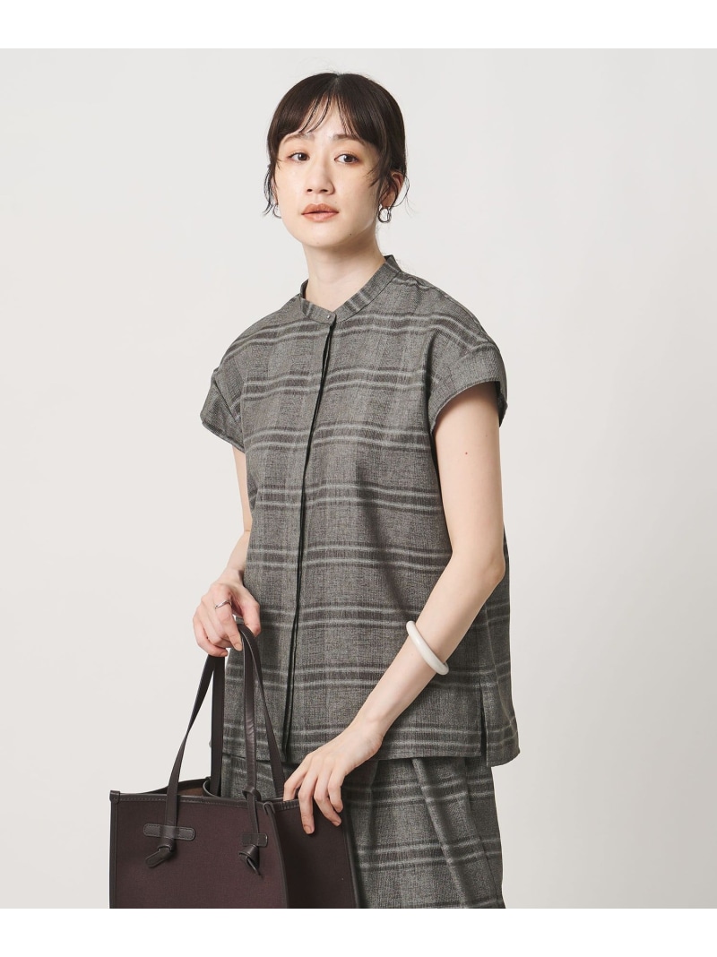 チェック バンドカラー フレンチスリーブ シャツ -ウォッシャブル- UNITED ARROWS ユナイテッドアローズ トップス シャツ・ブラウス【送料無料】[ Fashion]｜UNITED ARROWS