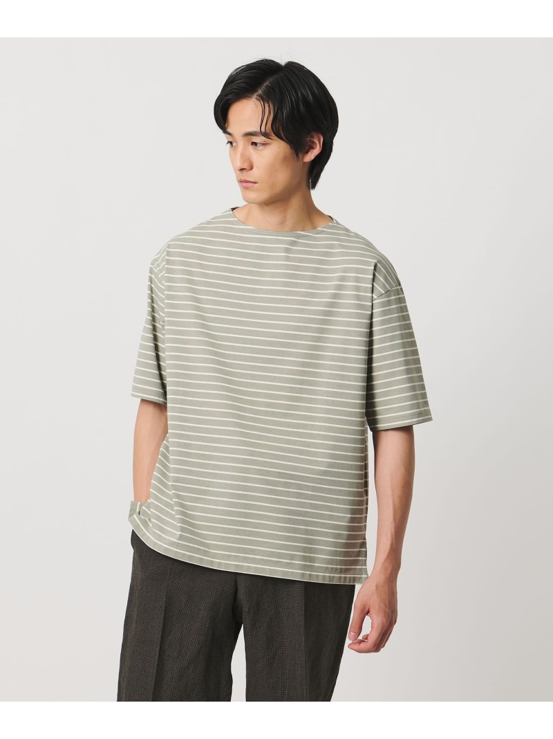 ジャガード ボーダー バスクシャツ UNITED ARROWS ユナイテッドアローズ トップス カットソー・Tシャツ グリーン ネイビー【送料無料】[ Fashion]｜UNITED ARROWS
