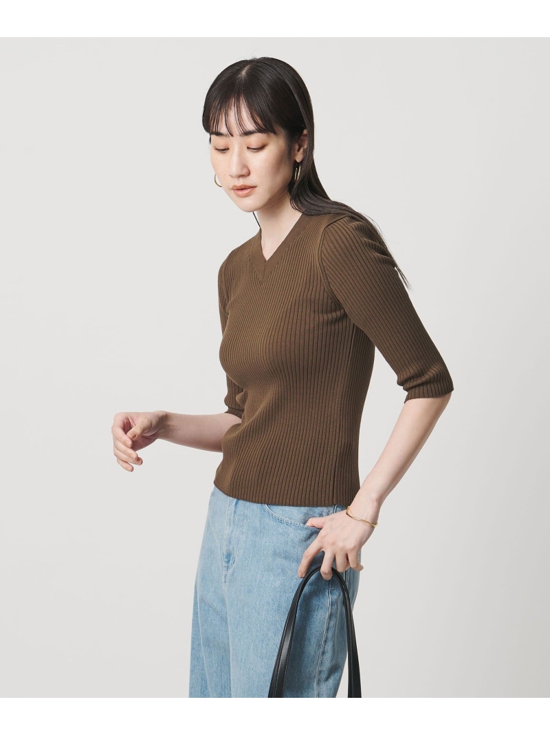 リブ Vネック ニット -ウォッシャブル- UNITED ARROWS ユナイテッドアローズ トップス ニット ピンク ブラック ブラウン【送料無料】[ Fashion]