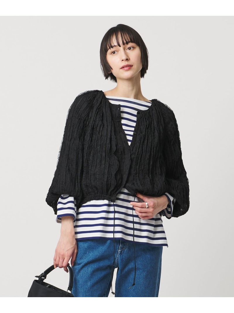 シャーリング フリル ブラウス UNITED ARROWS ユナイテッドアローズ トップス シャツ・ブラウス ブラック ホワイト【送料無料】[ Fashion]