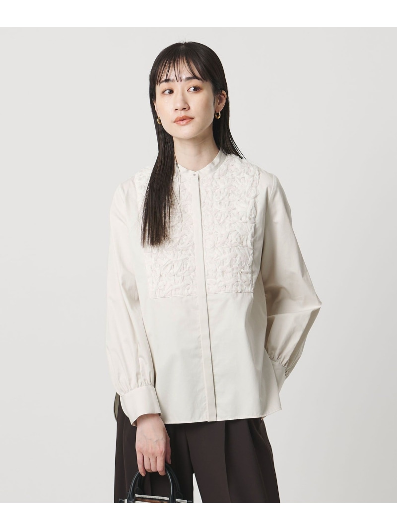 サテン エンブロイダリーフラワー シャツ ブラウス UNITED ARROWS ユナイテッドアローズ トップス シャツ・ブラウス ブラック ホワイト【送料無料】[ Fashion]