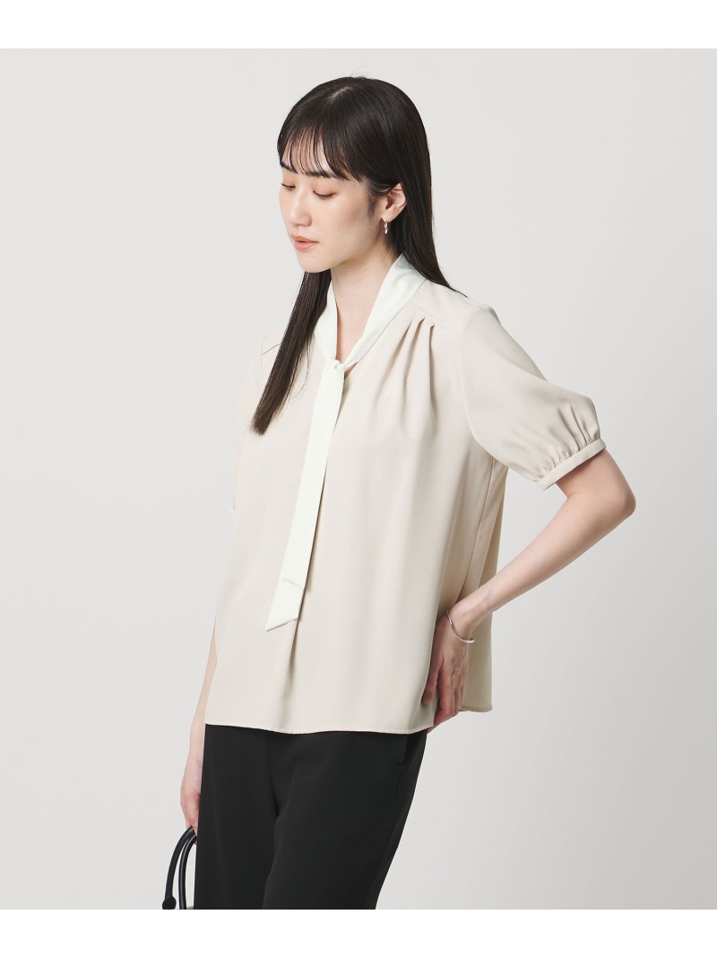 ボウタイ ショートスリーブ ブラウス UNITED ARROWS ユナイテッドアローズ トップス シャツ・ブラウス ホワイト ネイビー【送料無料】[ Fashion]