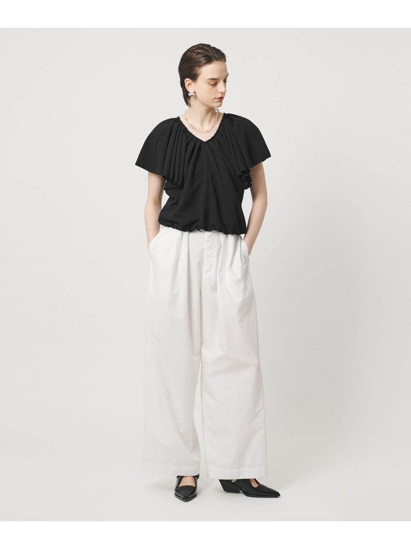 ＜ASTRAET＞フリルギャザー Vネックブラウス ASTRAET ユナイテッドアローズ トップス シャツ・ブラウス ブラック ホワイト【送料無料】[ Fashion]
