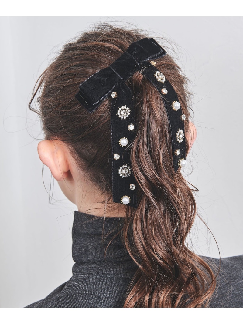 【たらこ◡̈♥︎様】ユナイテッドアローズ　ビジューリボン ヘアバンド ne8900-01_1.jpg