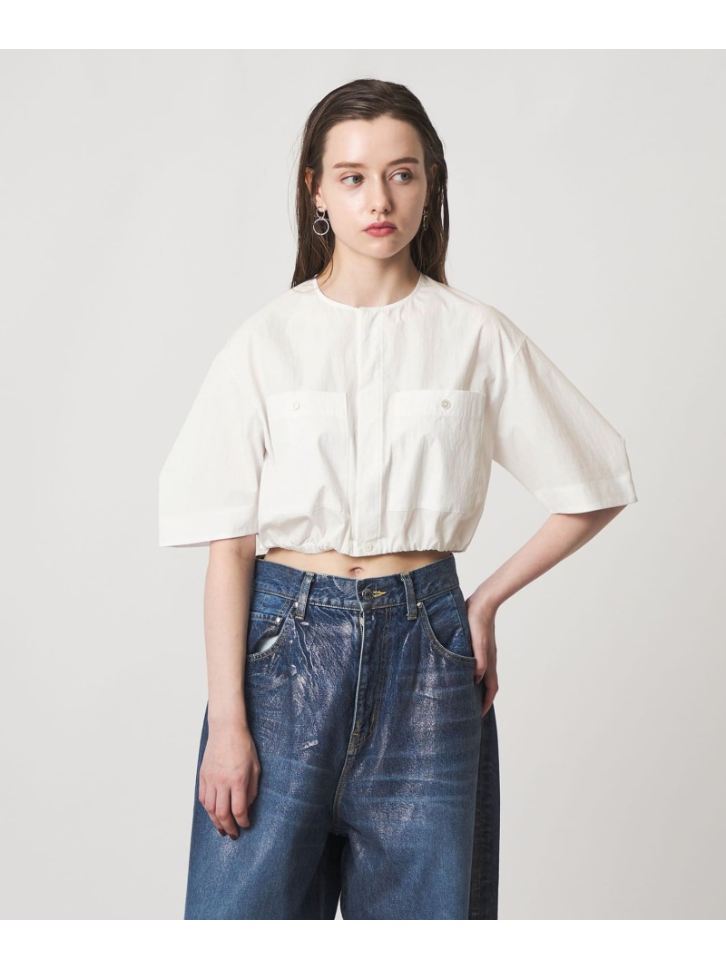 ＜ASTRAET＞2ポケット クロップド ノーカラーブラウス ASTRAET ユナイテッドアローズ トップス シャツ・ブラウス ホワイト【送料無料】[ Fashion]