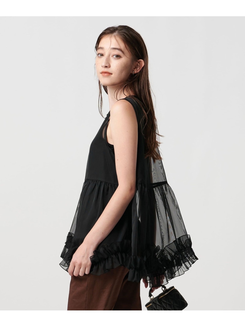 【SALE／30%OFF】シアー オーガンジー フリル ブラウス ウォッシャブル UNITED ARROWS ユナイテッドアローズ アウトレット トップス シャツ・ブラウス ブラック【RBA_E】【送料無料】[ Fashion]