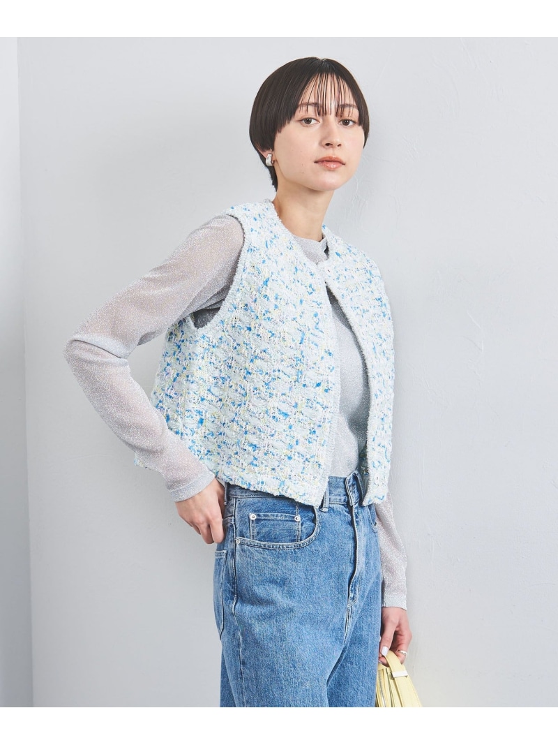 【新品未使用】UNITED ARROWS ツイード風長袖トップス Flolia（フロリア） セットアップ 「3点セット」ツイードノーカラー