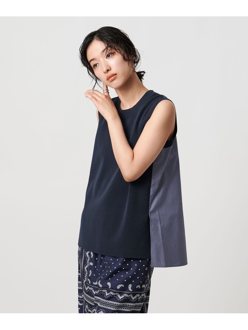 【SALE／30%OFF】シャツコンビノースリーブニット -ウォッシャブル- UNITED ARROWS ユナイテッドアローズ アウトレット トップス ニット ブラック ネイビー【RBA_E】【送料無料】[ Fashion]