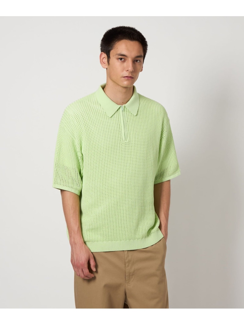 【SALE／50%OFF】＜UNITED ARROWS & SONS＞ MESH HALF ZIP PL/ポロシャツ UNITED ARROWS & SONS ユナイテッドアローズ アウトレット トップス ポロシャツ ブラック【RBA_E】【送料無料】[ Fashion]