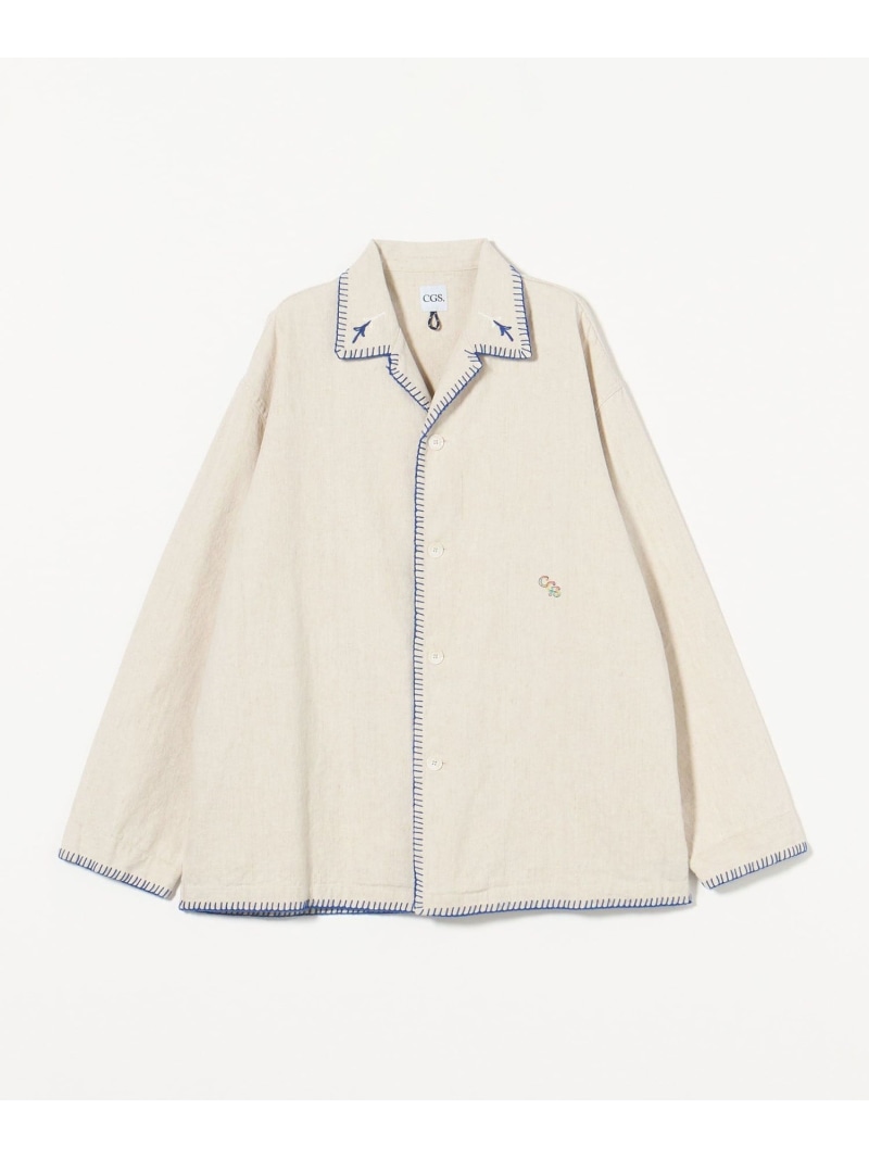 【SALE／70%OFF】＜CGS.＞ヘビー エンブロ オープンカラー シャツ California General Store ユナイテッドアローズ アウトレット トップス シャツ・ブラウス ネイビー ホワイト【RBA_E】【送料無料】[ Fashion]