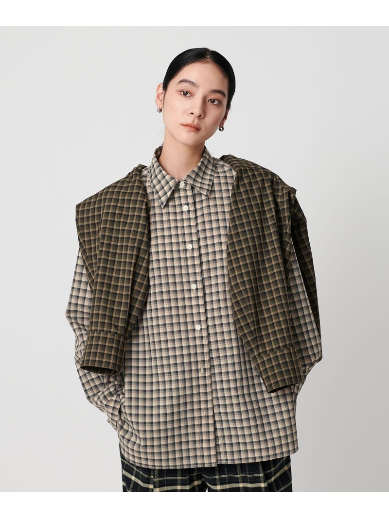 【SALE／40%OFF】ポリエステル羊毛 ローンチェックシャツ BEAUTY\u0026YOUTH UNITED ARROWS ユナイテッドアローズ 降車口 トップス ティーシャツ・トップ 緑であること ベージュ【RBA_E】【貨物輸送無料】[ Fashion]