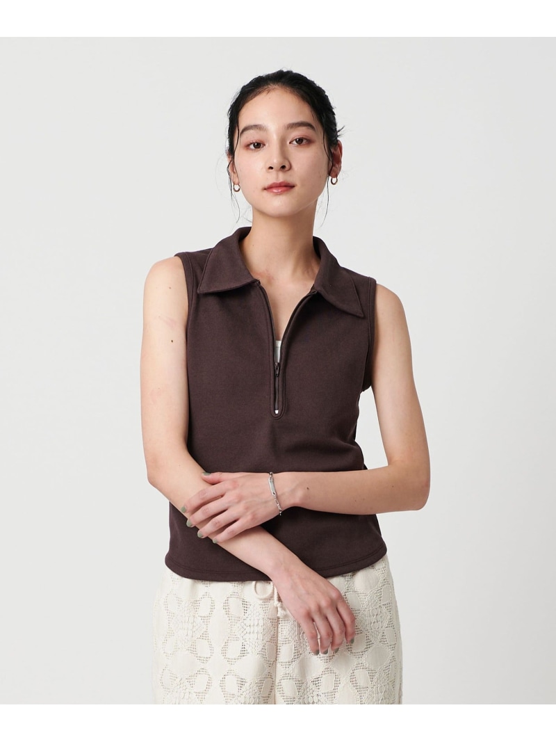 【SALE／40%OFF】ブークレリブフロントジップノースリーブカットソー BEAUTY&YOUTH UNITED ARROWS ユナイテッドアローズ アウトレット トップス カットソー・Tシャツ ブラウン ホワイト ブラック【RBA_E】【送料無料】[ Fashion]