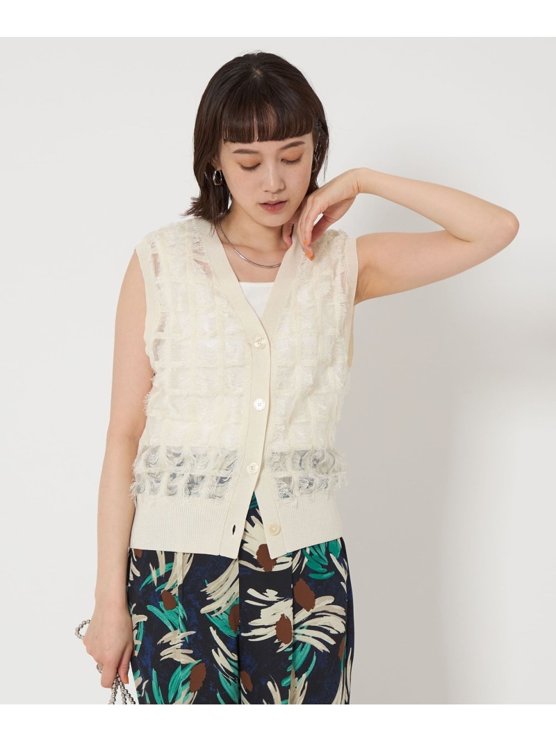 【SALE／40%OFF】フリンジ ニット ベスト UNITED ARROWS green label relaxing ユナイテッドアローズ アウトレット トップス ベスト・ジレ ホワイト ベージュ ブラック【RBA_E】【送料無料】[ Fashion]