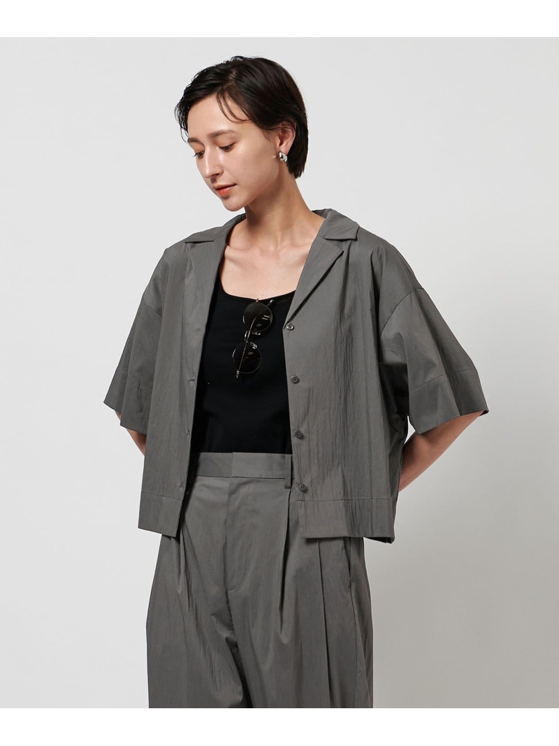 【SALE／30%OFF】エアリー オープンカラー 五分袖 シャツ UNITED ARROWS ユナイテッドアローズ アウトレット トップス シャツ・ブラウス ネイビー グレー【RBA_E】【送料無料】[ Fashion]